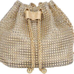 Women's Rhinestone PVC Crossbody Purse Mini Drawstring Bucket Bag for Evening